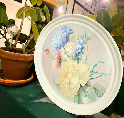 Vintage French Oval Floral Serving Tray – Pastel Rose Bouquet - Yatva
