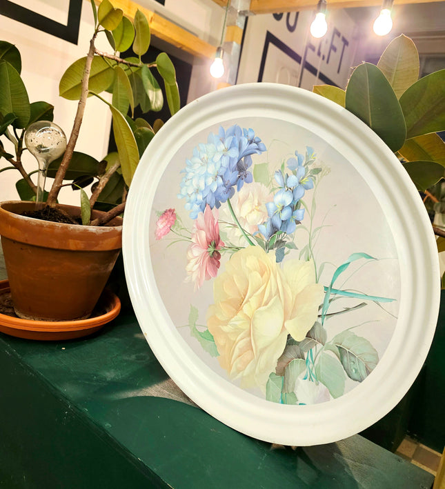 Vintage French Oval Floral Serving Tray – Pastel Rose Bouquet - Yatva