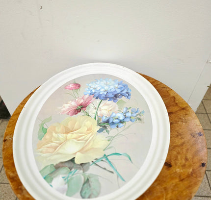 Vintage French Oval Floral Serving Tray – Pastel Rose Bouquet - Yatva