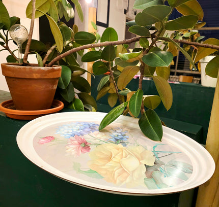 Vintage French Oval Floral Serving Tray – Pastel Rose Bouquet - Yatva