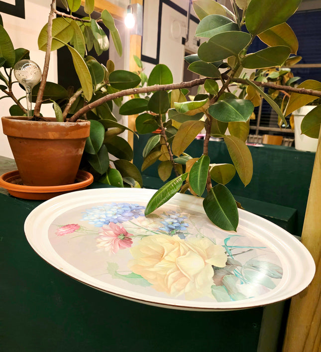 Vintage French Oval Floral Serving Tray – Pastel Rose Bouquet - Yatva