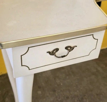 Vintage French Vanity Desk /Flip - Up Mirror & Floral Stool - Yatva