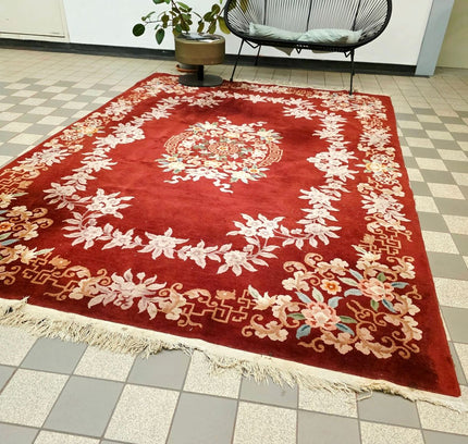 Vintage Hand-Knotted Chinese Art Deco Wool Rug – Plush Pile (205 x 305 cm) - Yatva