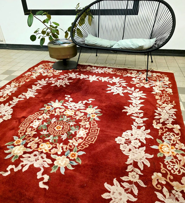 Vintage Hand-Knotted Chinese Art Deco Wool Rug – Plush Pile (205 x 305 cm) - Yatva