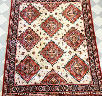 Vintage Hand-Knotted Persian Yalameh Wool Rug - 133 x 175 cm Tribal Area Carpet - Yatva