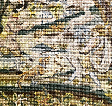 Vintage Handmade Large Tapestry Needlepoint Hunting Scene Picture - Yatva