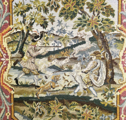 Vintage Handmade Large Tapestry Needlepoint Hunting Scene Picture - Yatva