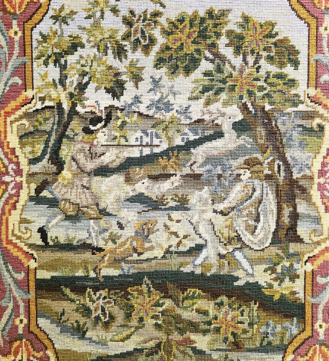 Vintage Handmade Large Tapestry Needlepoint Hunting Scene Picture - Yatva