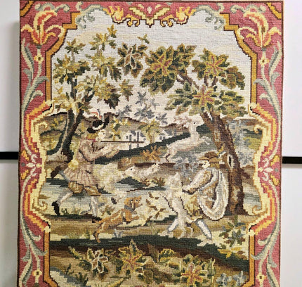 Vintage Handmade Large Tapestry Needlepoint Hunting Scene Picture - Yatva