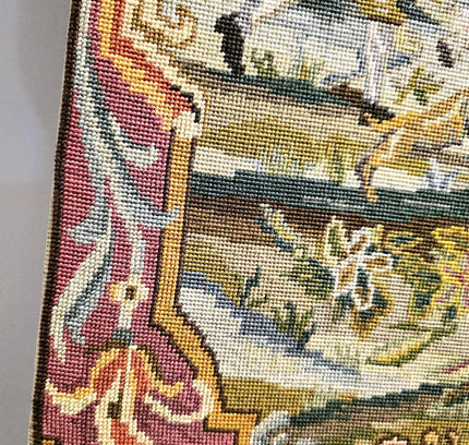 Vintage Handmade Large Tapestry Needlepoint Hunting Scene Picture - Yatva