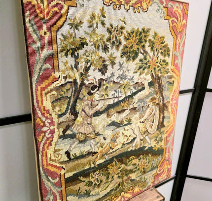 Vintage Handmade Large Tapestry Needlepoint Hunting Scene Picture - Yatva