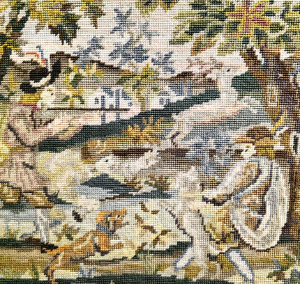 Vintage Handmade Large Tapestry Needlepoint Hunting Scene Picture - Yatva