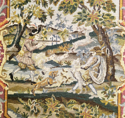 Vintage Handmade Large Tapestry Needlepoint Hunting Scene Picture - Yatva