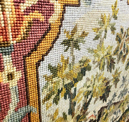 Vintage Handmade Large Tapestry Needlepoint Hunting Scene Picture - Yatva