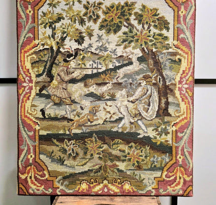 Vintage Handmade Large Tapestry Needlepoint Hunting Scene Picture - Yatva