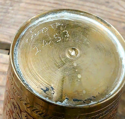 Vintage Indian Etched Brass Lassi Cup – Boho Brass Tumbler / Vase, Pat. 2459