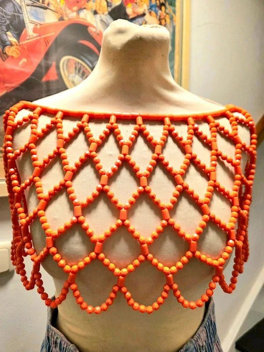 Vintage Inspired Traditional Faux Coral Cape Necklace - Yatva