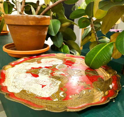Vintage Italian Florentine Serving Tray - Red & Gold Gilt - Yatva