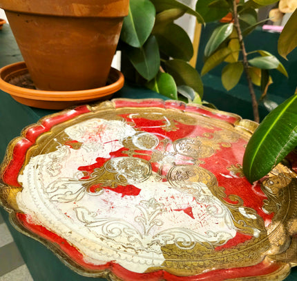 Vintage Italian Florentine Serving Tray - Red & Gold Gilt - Yatva