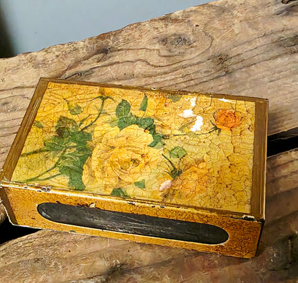 Vintage Italian Florentine Wooden Matchbox Holder with Matches - Yatva