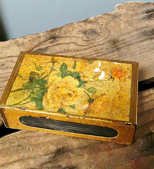 Vintage Italian Florentine Wooden Matchbox Holder with Matches - Yatva