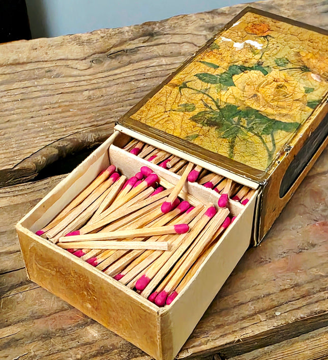 Vintage Italian Florentine Wooden Matchbox Holder with Matches - Yatva