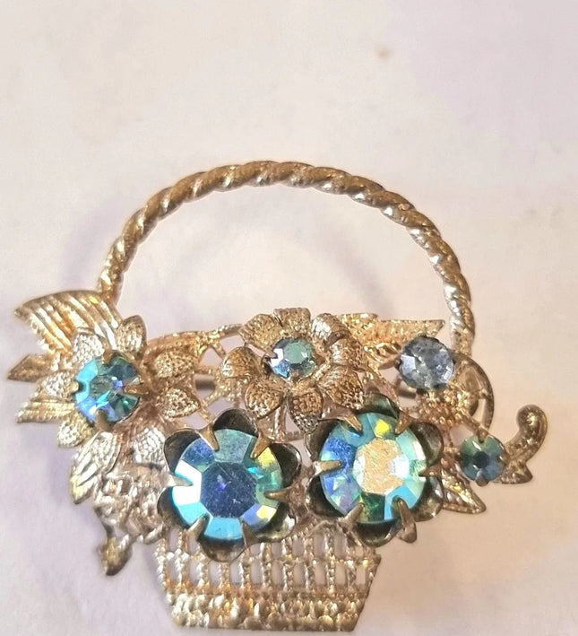 Vintage Jewel Flower Basket Brooch - Yatva