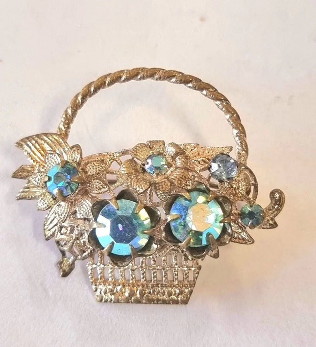 Vintage Jewel Flower Basket Brooch - Yatva