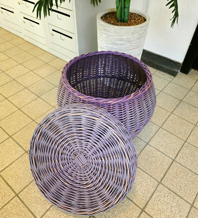 Vintage Large Woven Wicker Rattan Laundry Basket - Storage Hamper with Lid - Yatva
