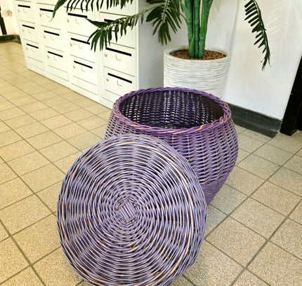 Vintage Large Woven Wicker Rattan Laundry Basket - Storage Hamper with Lid - Yatva