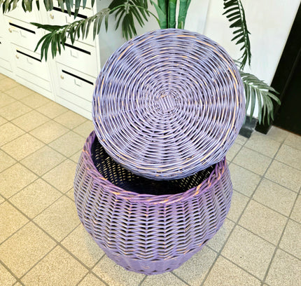 Vintage Large Woven Wicker Rattan Laundry Basket - Storage Hamper with Lid - Yatva