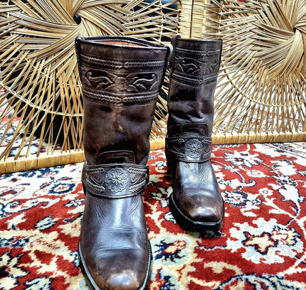 Vintage Leather Western Cowboy Boots - Yatva
