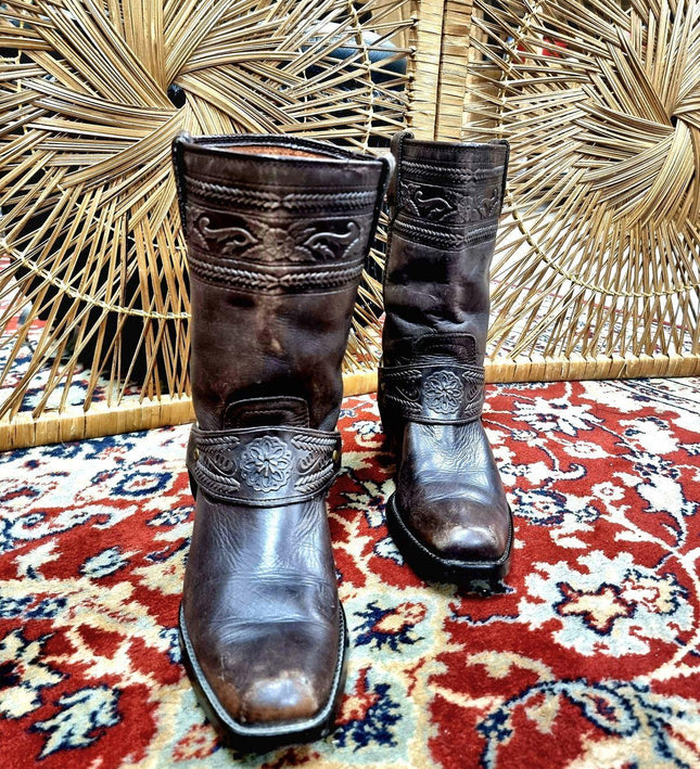 Vintage Leather Western Cowboy Boots - Yatva
