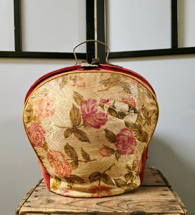 Vintage Metal Frame Tapestry Tea Cosy - Mid-Century Floral Teapot Carrier - Yatva