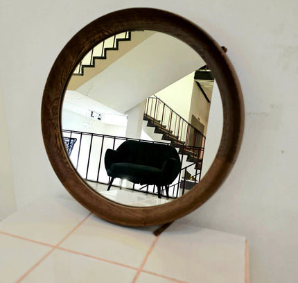 Vintage Mid - Century 1950s Scandinavian Round Wenge Wood Mirror - Yatva