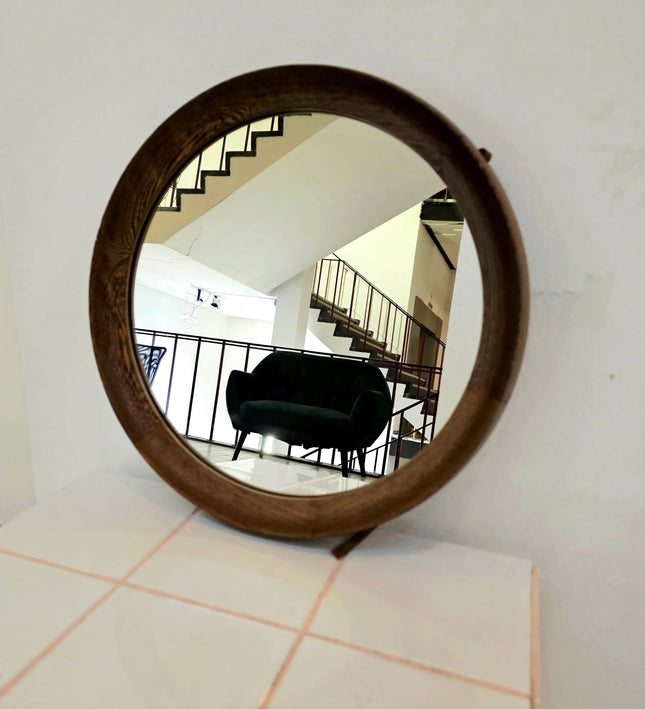 Vintage Mid - Century 1950s Scandinavian Round Wenge Wood Mirror - Yatva