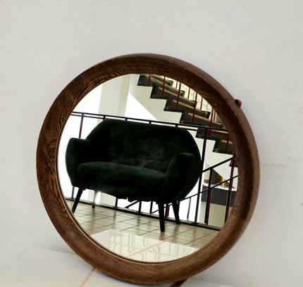 Vintage Mid - Century 1950s Scandinavian Round Wenge Wood Mirror - Yatva