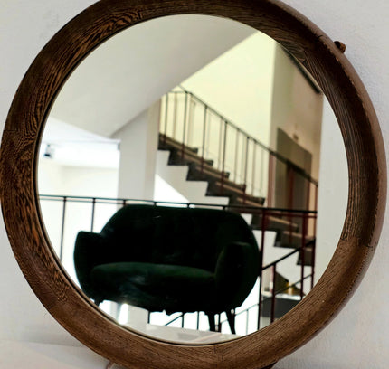 Vintage Mid - Century 1950s Scandinavian Round Wenge Wood Mirror - Yatva