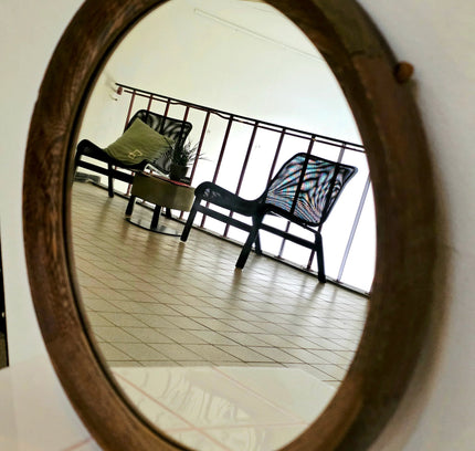 Vintage Mid - Century 1950s Scandinavian Round Wenge Wood Mirror - Yatva