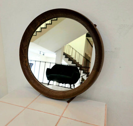 Vintage Mid - Century 1950s Scandinavian Round Wenge Wood Mirror - Yatva
