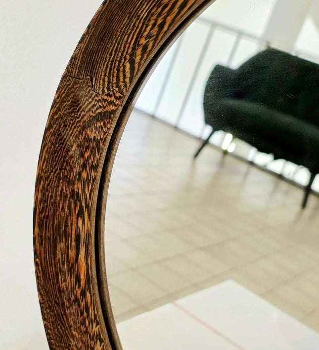 Vintage Mid - Century 1950s Scandinavian Round Wenge Wood Mirror - Yatva