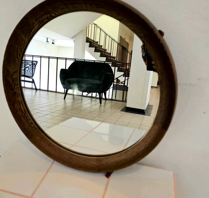 Vintage Mid - Century 1950s Scandinavian Round Wenge Wood Mirror - Yatva
