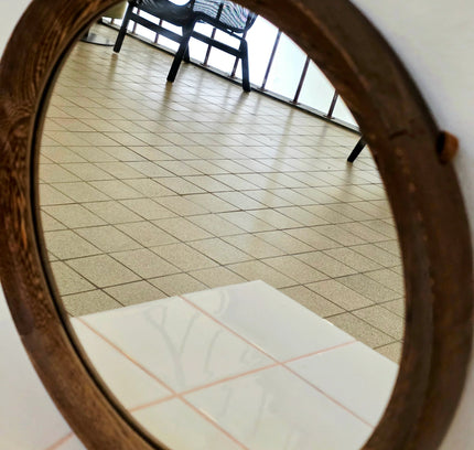 Vintage Mid - Century 1950s Scandinavian Round Wenge Wood Mirror - Yatva