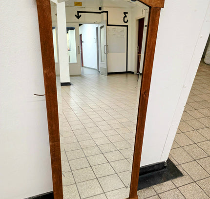 Vintage Mid - Century French Provincial Solid Oak Full - Length Beveled Wall Mirror - Yatva