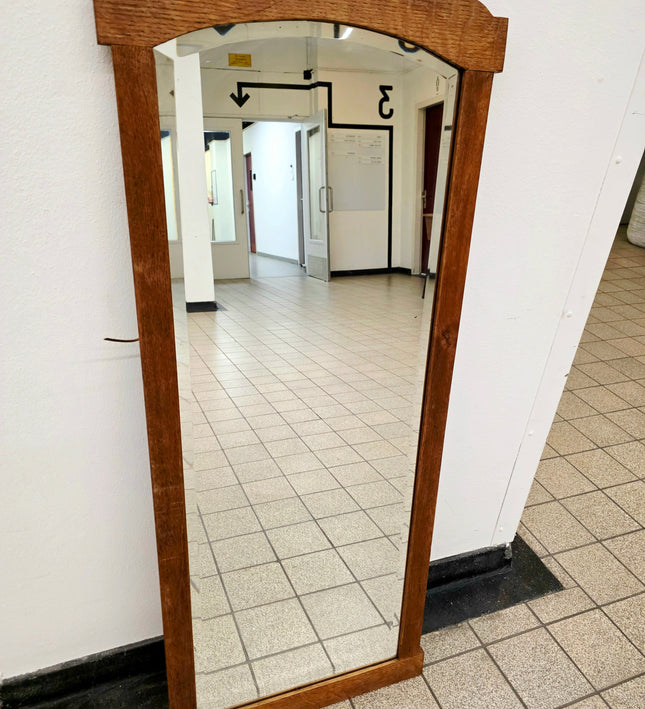 Vintage Mid - Century French Provincial Solid Oak Full - Length Beveled Wall Mirror - Yatva