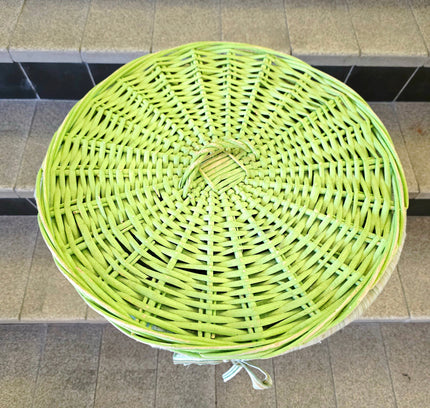 Vintage Mid Century Lime Green Wicker Laundry Hamper Basket Lidded - Yatva