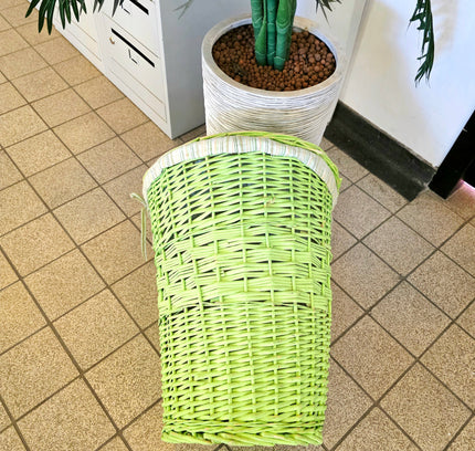 Vintage Mid Century Lime Green Wicker Laundry Hamper Basket Lidded - Yatva
