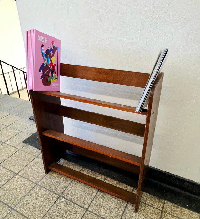 Vintage Mid - Century Modern Wooden Book Trough / Slanted Magazine Rack - Yatva