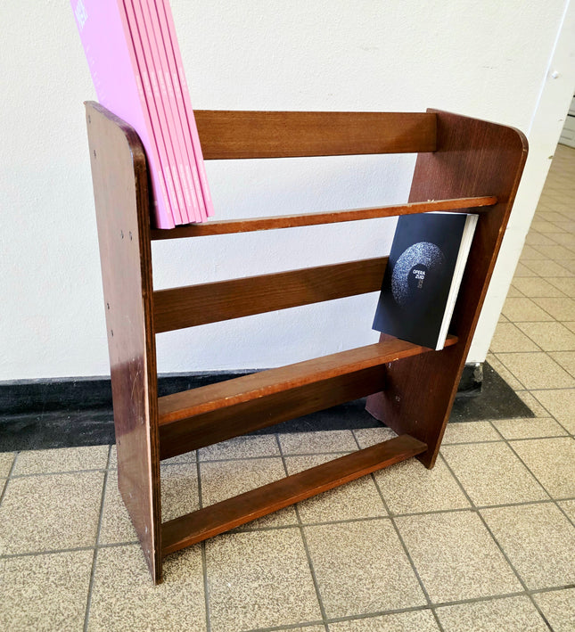 Vintage Mid - Century Modern Wooden Book Trough / Slanted Magazine Rack - Yatva