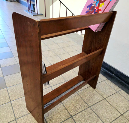 Vintage Mid - Century Modern Wooden Book Trough / Slanted Magazine Rack - Yatva